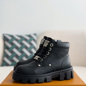 「#2557」LOUIS VUITTON Leather Round toe lace-up boots