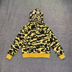 「#2668」bape camouflage yellow classic shark zipper sweatshirt