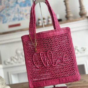 「#3653」chloe spring and summer new style SUMMER BANANA dopamine color rose red pure handmade straw woven ba