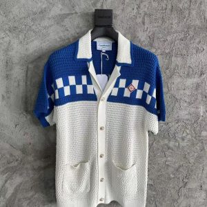 「#3291」Casablanca, blue cotton high density knit, woven sweater T-shirt