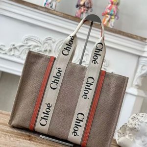 「#3666」Chloe Woody linen pure cotton canvas and glossy small dough, orange casual bag Large size: 45*33*13c
