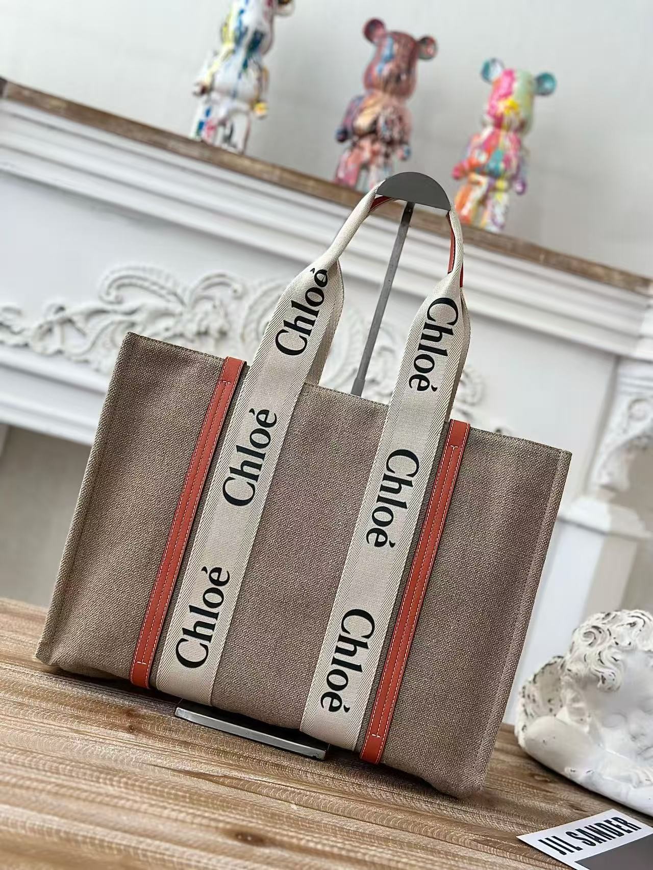 「#3666」Chloe Woody linen pure cotton canvas and glossy small dough, orange casual bag Large size: 45*33*13c