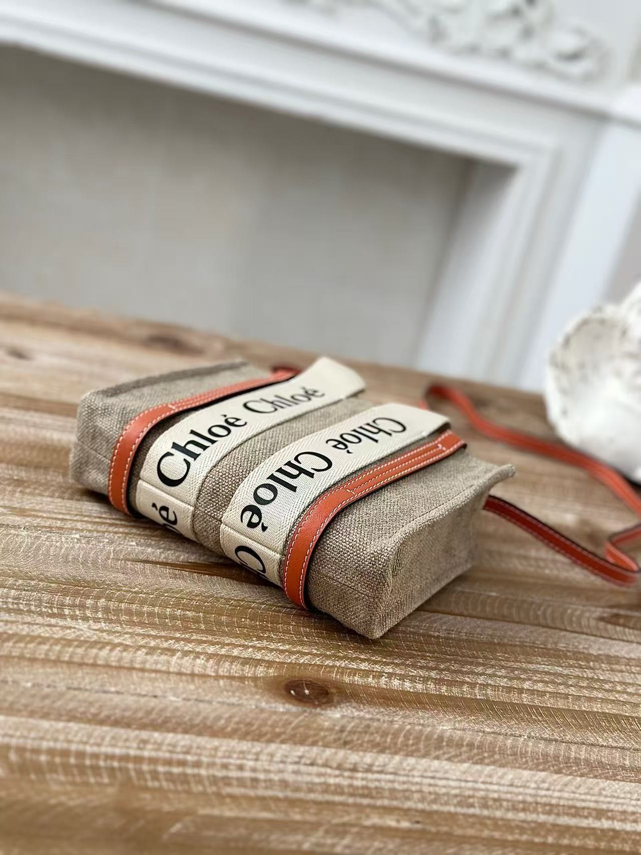 「#3663」Chloe Woody linen pure cotton canvas and glossy small dough, orange casual bag mini: 20*14*6cm