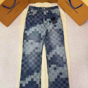 「#5271」LOUIS VUITTON mosaic color-blocked checkered jeans