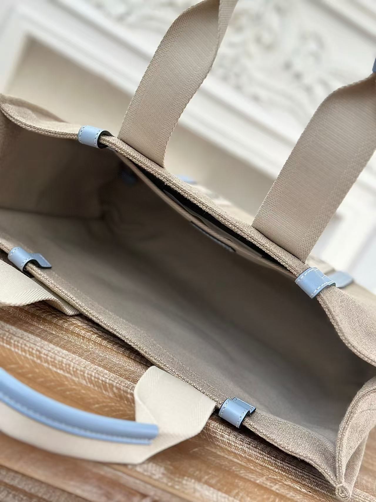 「#3670」Chloe Woody linen pure cotton canvas and glossy small dough, blue casual bag Large size: 45*33*13cm