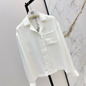 「#3867」Loewe Spring/Summer new embroidered smooth style loose acetate shirt