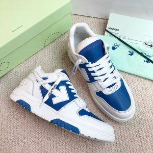「#3247」Off-White Blue Arrows Leather Sneakers