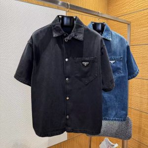 「#4267」Prada Pocket Logo Denim Short Sleeve Shirt