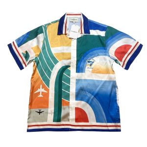 「#1916」Casablanca Painted Plaid aircraft printed silk casual short-sleeved shirt