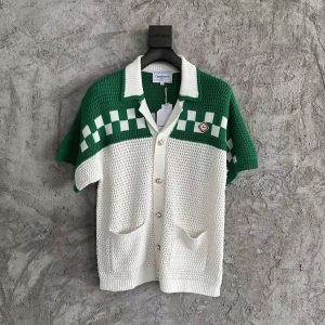「#3285」Casablanca Green Cotton High Density Knit, Woven Plaid Sweater T-Shirt