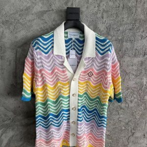 「#3293」Casablanca, rainbow-colored cotton high-density knit, water ripple gradient sweater T-shirt