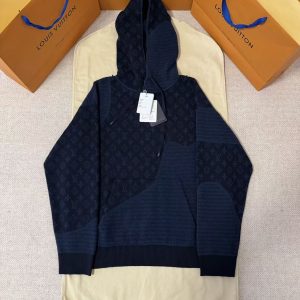 「#5251」LOUIS VUITTON Velvet Patchwork Jacquard Knit Hoodie