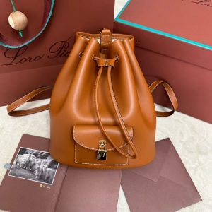 「#3593」loro piana extra brown imported cowhide drawstring backpack, size: 25*27*14cm