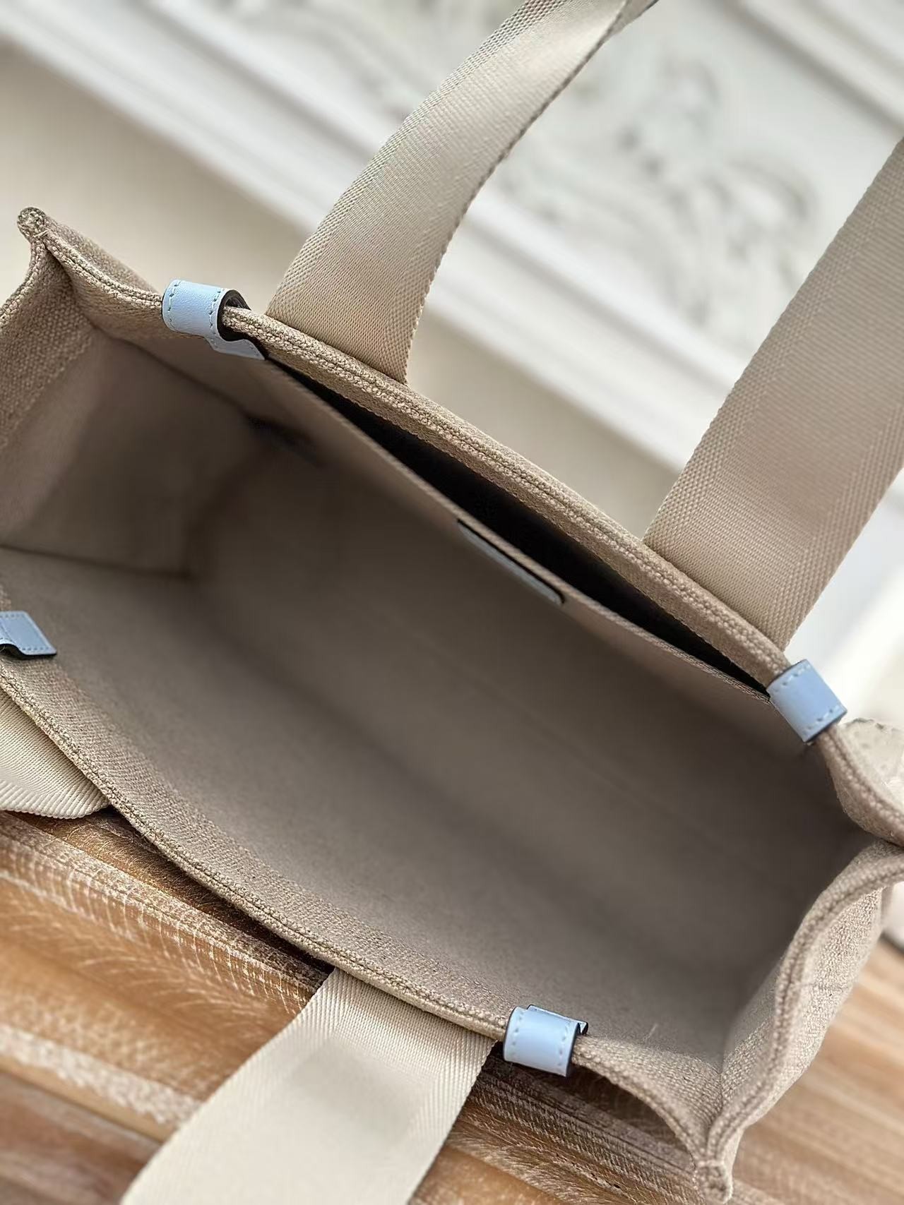 「#3669」Chloe Woody linen pure cotton canvas and glossy small dough, blue casual bag Medium size: 37*26*12cm