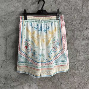 「#3346」CASABLANCA White linen shorts with totem pattern