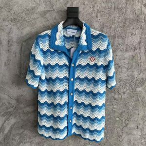 「#3287」Casablanca blue cotton high-density knitted, water ripple gradient sweater T-shirt