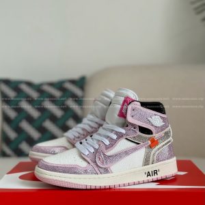 「#4553」Jordan 1 Off-white Hand-Set Rhinestones High Sneakers