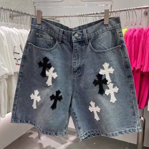 「#3684」Chrome Hearts Limited Edition Colorblock Washed Denim Shorts