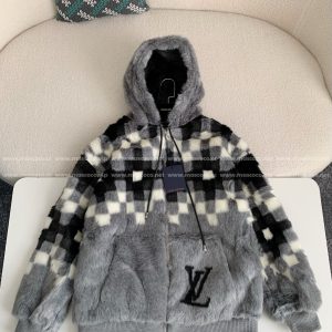 「#3400」Louis Vuitton Skiing Series FW24 Black And White Check Hooded Fleece Jacket