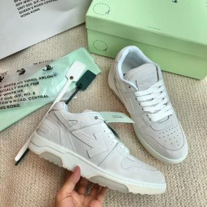 「#3253」Off-White Arrow-Pattern Brushed Leather Sneakers