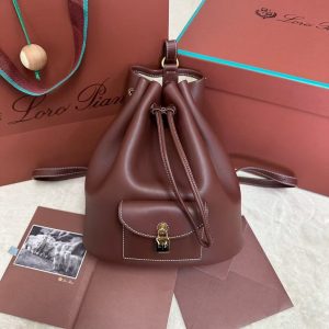 「#3592」loro piana extra black imported cowhide drawstring backpack, size: 25*27*14cm