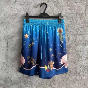 「#3328」CASABLANCA Blue silk shorts with marine animal print