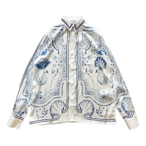 「#1970」Casablanca 23SS Blue Marble Swan Hawaiian long sleeve shirt