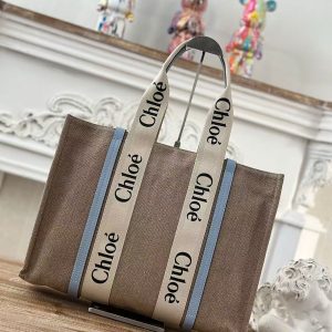 「#3670」Chloe Woody linen pure cotton canvas and glossy small dough, blue casual bag Large size: 45*33*13cm