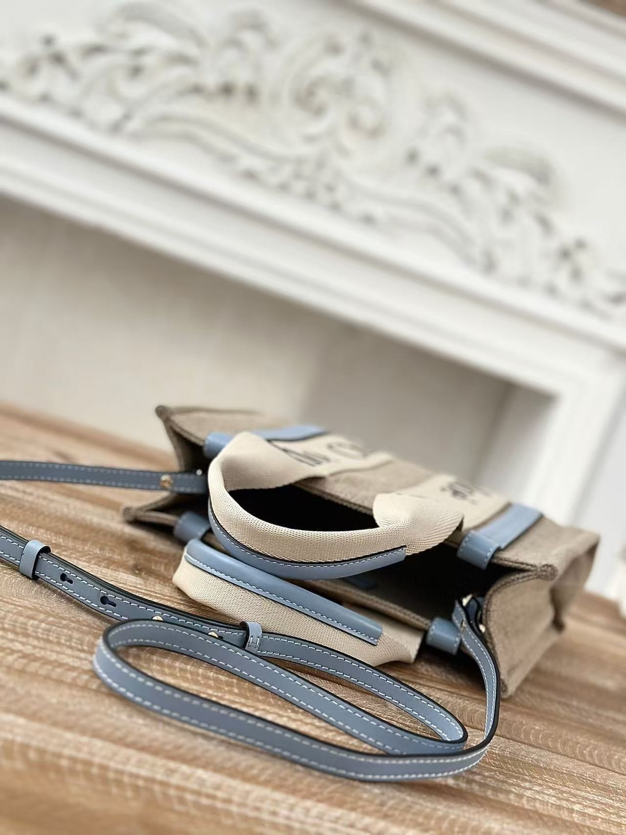 「#3668」Chloe Woody linen pure cotton canvas and glossy crust, blue casual bag Small: 26.5*20*8cm