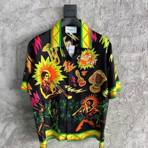 「#3309」CASABLANCA Black rock graphic silk T-shirt