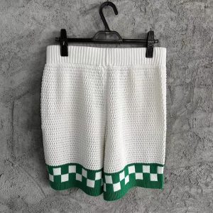 「#3284」Casablanca Green Cotton High-density Knit, Woven Plaid Shorts