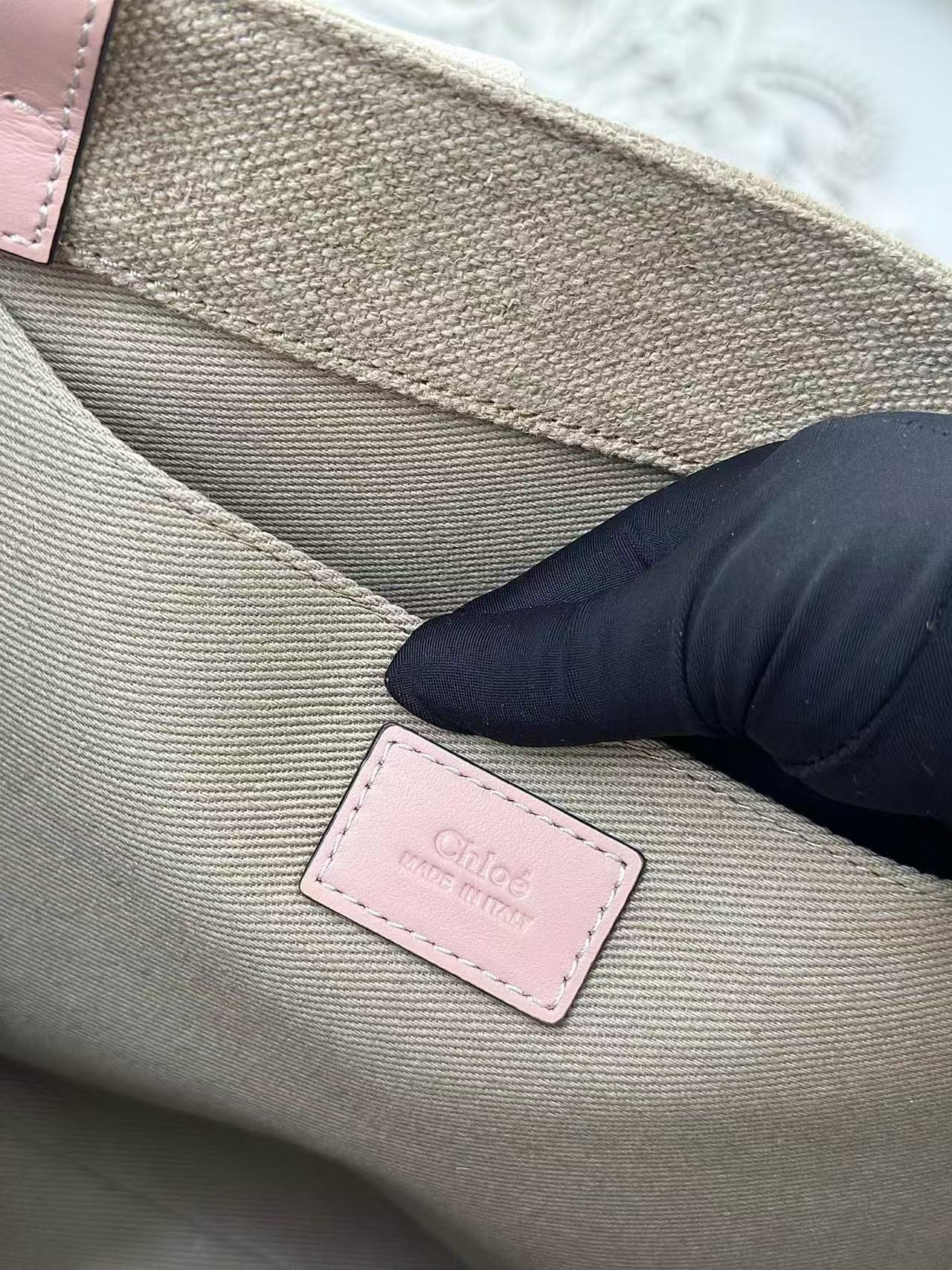 「#3661」Chloe Woody linen pure cotton canvas and glossy small dough, pink casual bag Medium size: 37*26*12cm