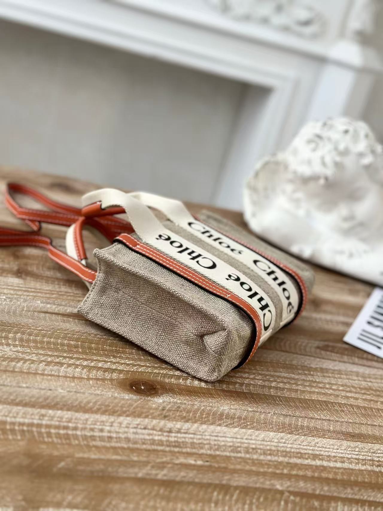 「#3663」Chloe Woody linen pure cotton canvas and glossy small dough, orange casual bag mini: 20*14*6cm