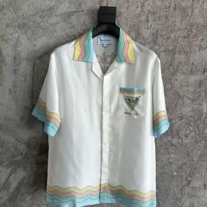 「#3333」CASABLANCA White silk T-shirt with glass house pattern