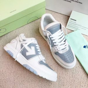 「#3248」Off-White Grey Arrow Stitching Leather Sneakers