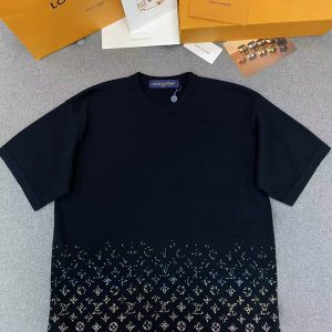 「#4395」Louis Vuitton rhinestone gradient knitted short-sleeved T-shirt