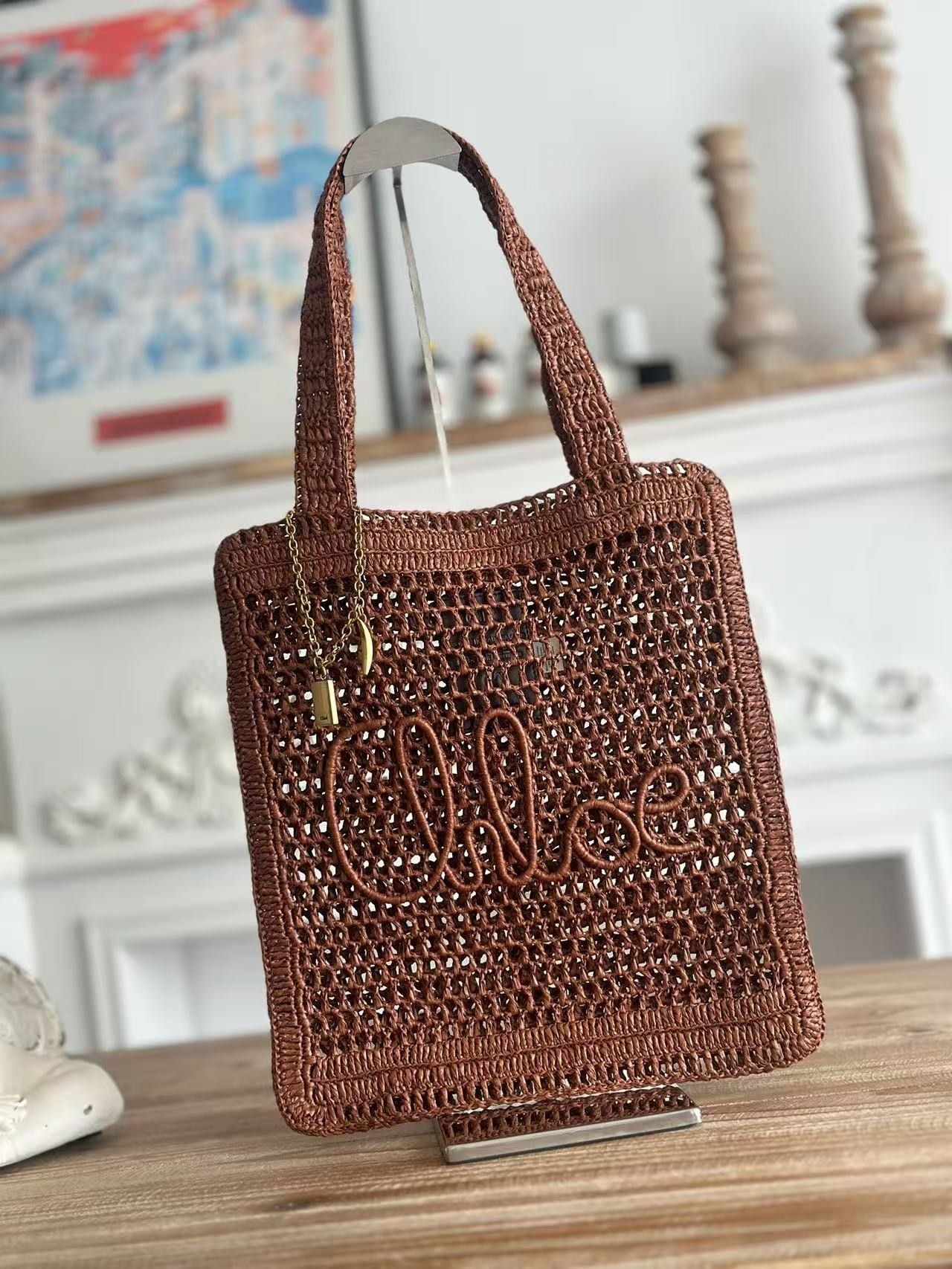 「#3656」chloe spring and summer new style SUMMER BANANA dopamine color caramel color pure handmade straw wov