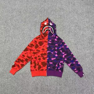 「#2675」Bape shark camouflage patchwork zipper hooded sweatshirt