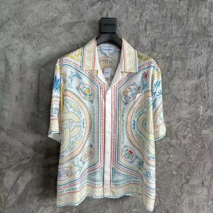 「#3347」CASABLANCA White linen T-shirt with totem pattern