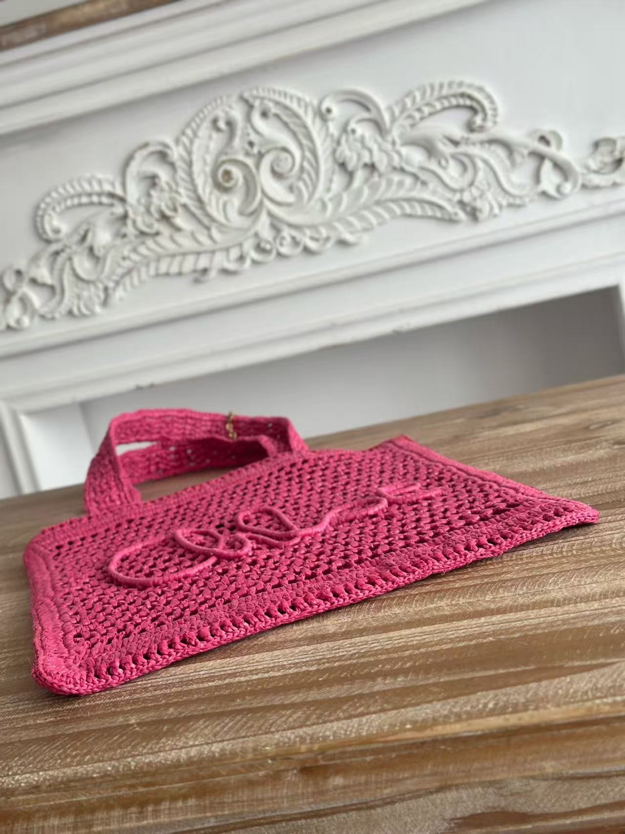 「#3653」chloe spring and summer new style SUMMER BANANA dopamine color rose red pure handmade straw woven ba