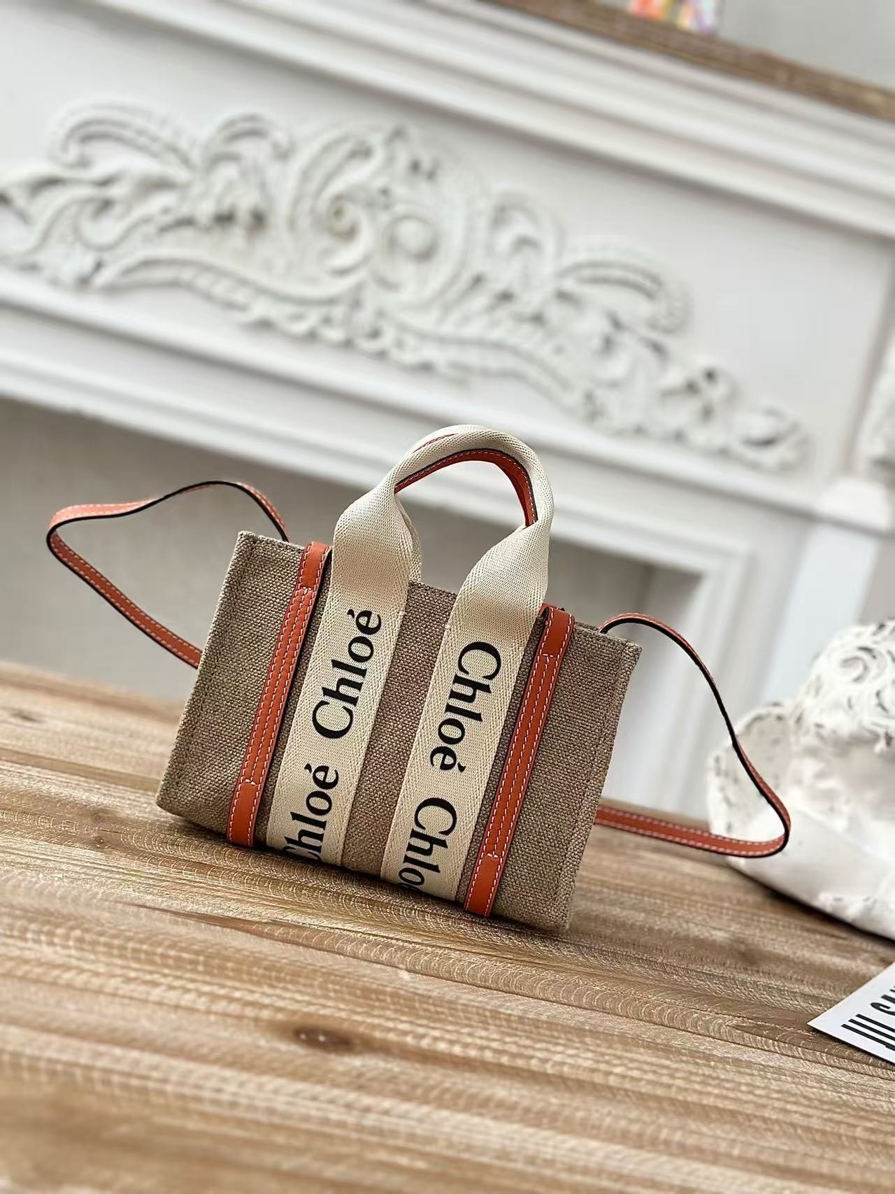 「#3663」Chloe Woody linen pure cotton canvas and glossy small dough, orange casual bag mini: 20*14*6cm