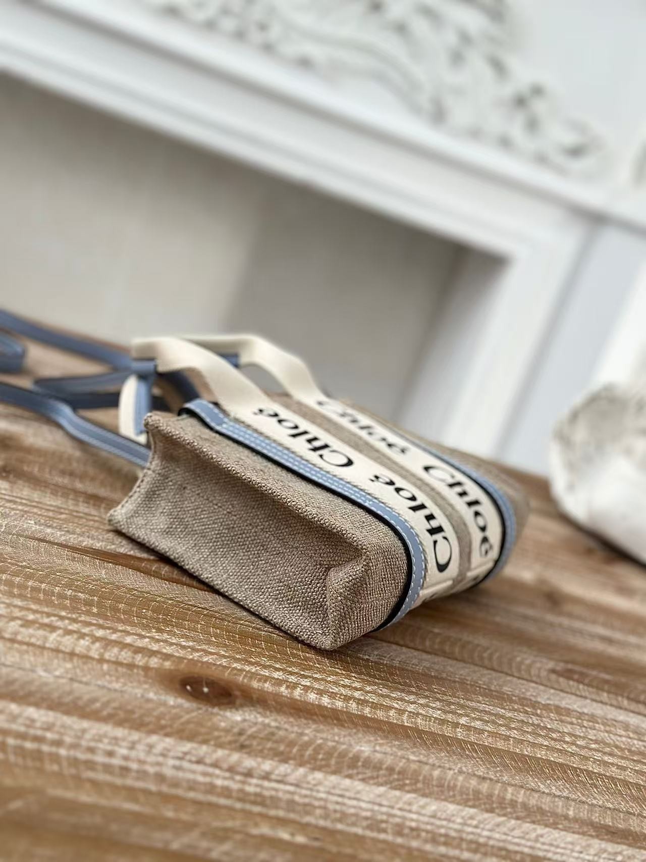 「#3667」 Chloe Woody linen pure cotton canvas and glossy small dough, blue casual bag mini: 20*14*6cm