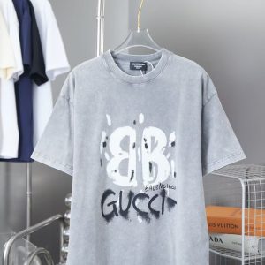 「#3098」Balenciaga Spring/Summer New Joint Lettering Distressed Graffiti Printed T-shirt