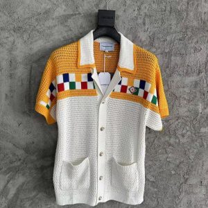 「#3283」Casablanca cotton high density knit, woven plaid sweater T-shirt