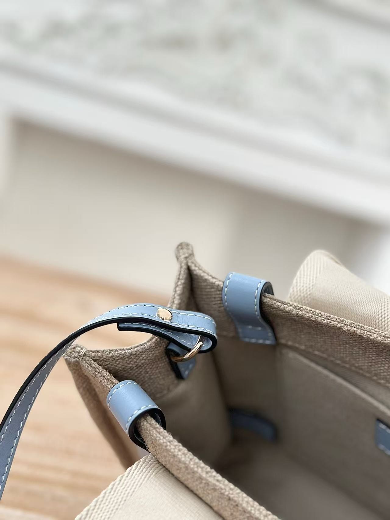 「#3668」Chloe Woody linen pure cotton canvas and glossy crust, blue casual bag Small: 26.5*20*8cm