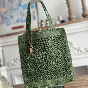 「#3654」chloe spring and summer new style SUMMER BANANA dopamine color green pure handmade straw woven bag S