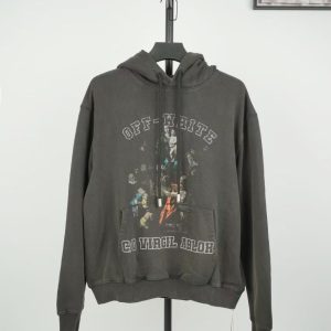 「#3050」offwhite hooded sweatshirt with psalm and Madonna print on chest