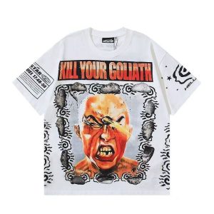 「#4436」Hellstar Hellstar beautiful and trendy abstract front and back print high street pure cotton loose s