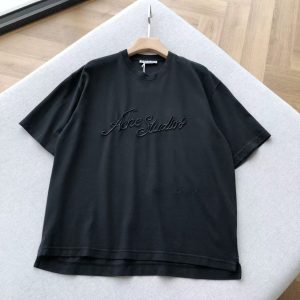 「#3409」Acne Studios washed embroidered logo crew neck T-shirt
