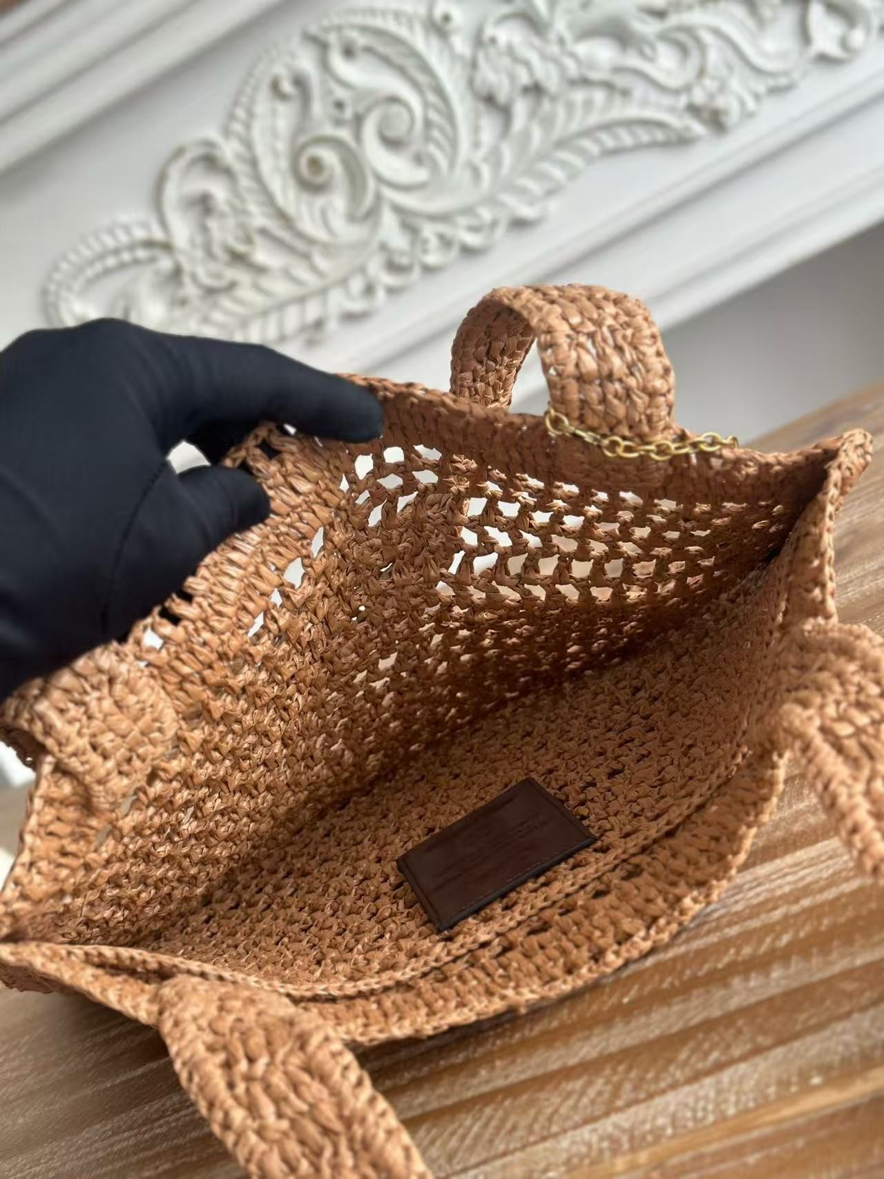 「#3655」chloe spring and summer new SUMMER BANANA dopamine color brown pure handmade straw woven bag Size: 3